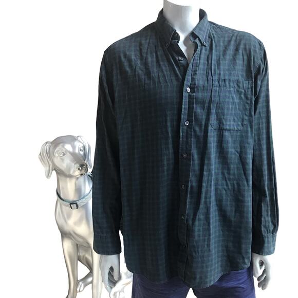 Duluth Trading Co Plaid Cotton Wool Button Down Green Shirt Men's Size L Tall - Picture 1 of 6